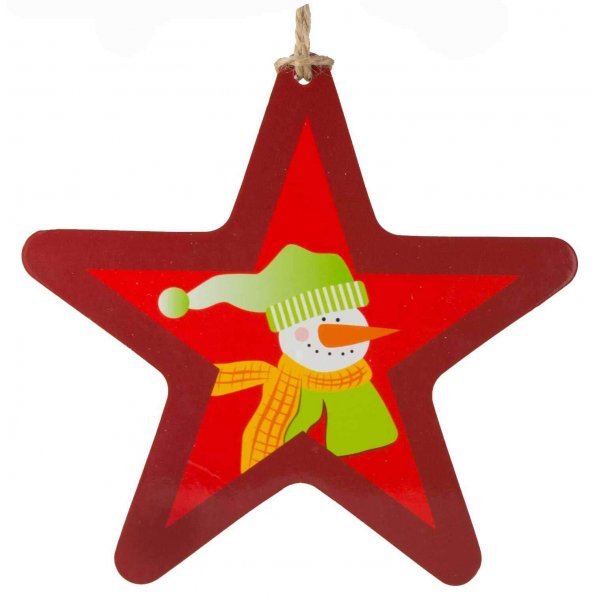 Χριστουγεννιάτικο Κρεμαστό Αστέρι, με Χιονάνθρωπο και Πράσινο Σκούφο (12cm)